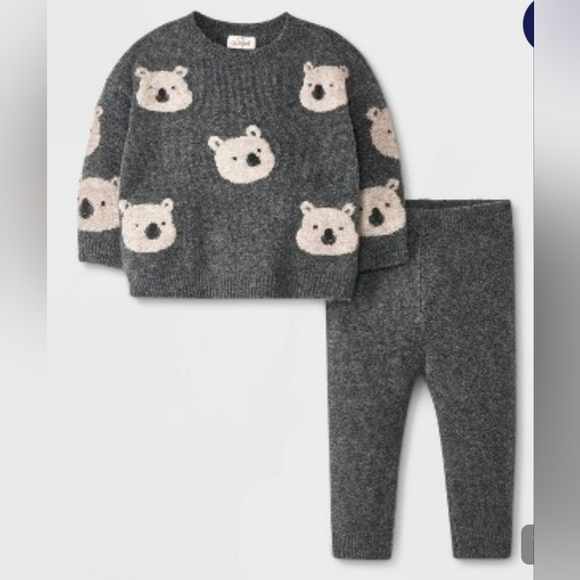 Cat & Jack Other - Gray Bear Pattern Sweater and Leggings Set